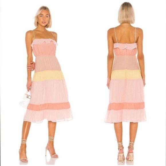 Lovers + Friends Revolve Acer Maxi Dress Pastel XS Tiered Color Block Lined - Picture 1 of 10